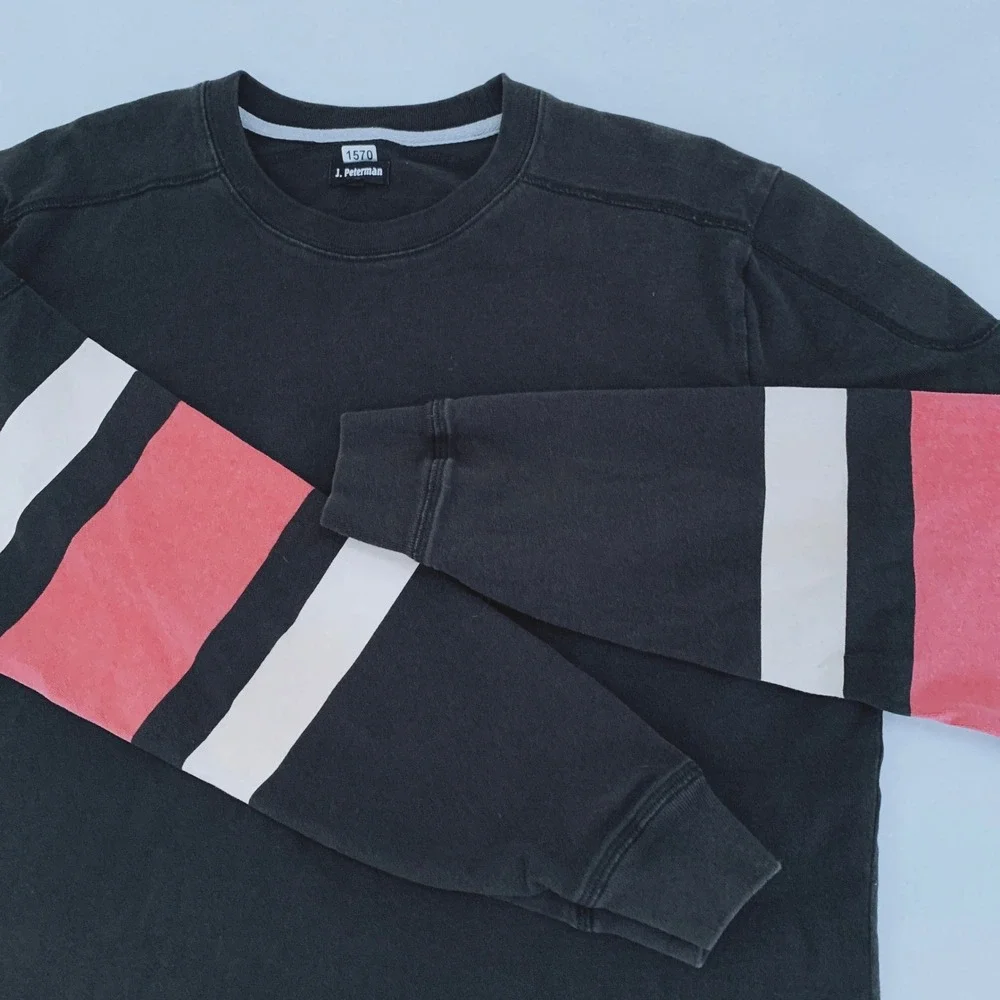 J. Peterman Long Sleeve T-Shirt Men L Black Striped Crew Neck 100% Cotton